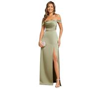 Ever-Pretty Abiti da Damigella d'Onore in Raso per Matrimonio con Spalle Scoperte, Scollo a Una Spalla, Abiti da Festa Formale Verde Salvia 36