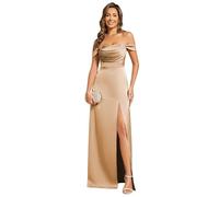 Ever-Pretty Abiti da Damigella d'Onore in Raso per Matrimonio con Spalle Scoperte, Scollo a Una Spalla, Abiti da Festa Formale Champagne 44