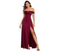 Ever-Pretty Abiti da Damigella d'Onore in Raso per Matrimonio con Spalle Scoperte, Scollo a Una Spalla, Abiti da Festa Formale Borgogna 46