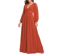 Ever-Pretty Abiti da Damigella d'Onore Linea ad A Paillettes Foglia Scollo a V Appliques Plissettato Donna Chiffion Vestito Elegante Donna Arancione 44