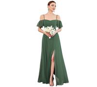 Ever-Pretty Abiti da Damigella d'Onore Lunghi in Chiffon con dalla Spalla in Stile Impero a Maniche Corte da Donna con Spacco Laterale ES00237