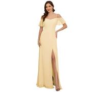 Ever-Pretty Abiti da Damigella d'Onore Lunghi in Chiffon con dalla Spalla in Stile Impero a Maniche Corte da Donna con Spacco Laterale Verde Eucalipto 40