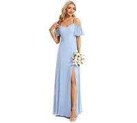 Ever-Pretty Abiti da Damigella d'Onore Lunghi in Chiffon con dalla Spalla in Stile Impero a Maniche Corte da Donna con Spacco Laterale Ghiaccio Blu 42