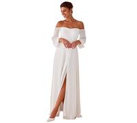 Ever-Pretty Abiti da Damigella d'Onore Senza Schienale Fuori Spalla Linea A Gonna A Fessura Vestito Donna Elegante Bianco 44