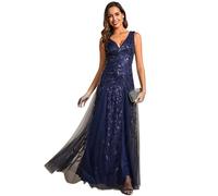 Ever-Pretty Abiti da Damigella d'Onore Tulle Paillettes Senza Maniche Impero Vita Scollo A V A Line Blu Navy 46