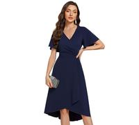 Ever-Pretty Abiti da Donna Elegante con Maniche Corta Scollo a V Abito Cerimonia Eleganti Vestito Elasticità Blu Navy 38