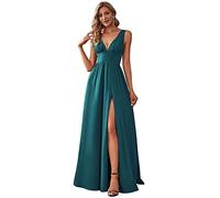 Ever-Pretty Abiti da Sera da Donna Alta Elasticità Scollo a V Linea ad A con Spacco Stile Impero Teal 46
