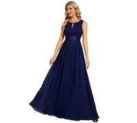 Ever-Pretty Abiti da Sera Donna Girocollo Senza Maniche Gonna A Trapezio Gonna Lunga Abito Elegante Donna Cerimonia Blu Navy 40