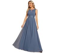 Ever-Pretty Abiti da Sera Donna Girocollo Senza Maniche Gonna A Trapezio Gonna Lunga Abito Elegante Donna Cerimonia Denim Blu 38