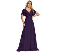 Ever-Pretty Abiti da Sera Donna Stile Impero Linea ad A Scollo a V Maniche Corte Lungo Viola Scuro 48
