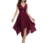 Ever-Pretty Abiti da Sera Senza Maniche con Scollo a V Stile Impero Linea ad A in Pizzo Chiffon al Ginocchio con Orlo Asimmetrico da Donna Gelso 42
