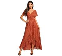 Ever-Pretty Abiti da Sposa Laccio Donna Lungo Vestito da Mamma Scollo a V Gonna Asimmetrica Maniche Corte Arancione 46