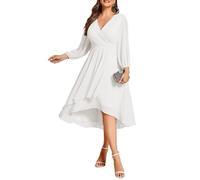 Ever-Pretty Abito Cerimonia Donna 3/4 Manica A-Line Vestito da Sera Scollo A V Bianco 46