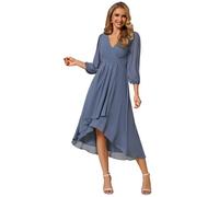Ever-Pretty Abito Cerimonia Donna 3/4 Manica A-Line Vestito da Sera Scollo A V Denim Blu 50
