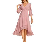 Ever-Pretty Abito Cerimonia Donna 3/4 Manica A-Line Vestito da Sera Scollo A V Dusty Rose 50
