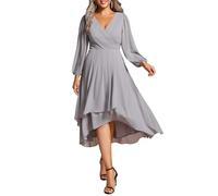 Ever-Pretty Abito Cerimonia Donna 3/4 Manica A-Line Vestito da Sera Scollo A V Grigio 42