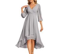 Ever-Pretty Abito Cerimonia Donna 3/4 Manica A-Line Vestito da Sera Scollo A V Grigio 44