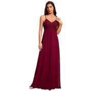Ever-Pretty Abito Cerimonia Donna Donna Lungo Scollo a V Senza Maniche Linea ad A Chiffon Senza Schienale Abito Damigella d'Onore Comodo Borgogna 52