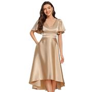 Ever-Pretty Abito Cerimonia Donna Elegante di Raso Vestito da Sera Midi Maniche Corte Scollo a V Champagne 44