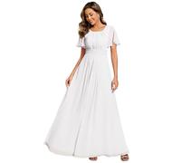 Ever-Pretty Abito Cerimonia Donna Eleganti Lungo a Maniche Corta Abito Damigella d'Onore in Chiffon Vestito Donna Elegante Bianco 42