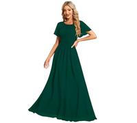 Ever-Pretty Abito Cerimonia Donna Eleganti Lungo a Maniche Corta Abito Damigella d'Onore in Chiffon Vestito Donna Elegante Verde Scuro 48