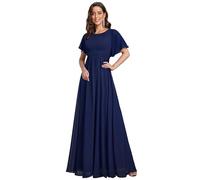Ever-Pretty Abito Cerimonia Donna Eleganti Lungo a Maniche Corta Abito Damigella d'Onore in Chiffon Vestito Donna Elegante ES01840