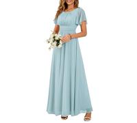 Ever-Pretty Abito Cerimonia Donna Eleganti Lungo a Maniche Corta Abito Damigella d'Onore in Chiffon Vestito Donna Elegante Cielo Blu 46
