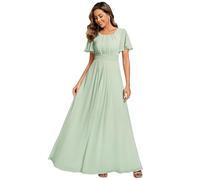 Ever-Pretty Abito Cerimonia Donna Eleganti Lungo a Maniche Corta Abito Damigella d'Onore in Chiffon Vestito Donna Elegante Menta Verde 40