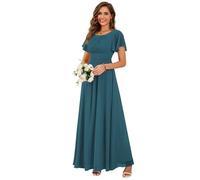 Ever-Pretty Abito Cerimonia Donna Eleganti Lungo a Maniche Corta Abito Damigella d'Onore in Chiffon Vestito Donna Elegante ES01840