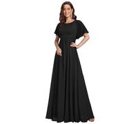 Ever-Pretty Abito Cerimonia Donna Eleganti Lungo a Maniche Corta Abito Damigella d'Onore in Chiffon Vestito Donna Elegante Nero 46