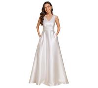 Ever-Pretty Abito Cerimonia Donna Eleganti Lungo Raso Senza Maniche Abito Damigella d'Onore Vestito Elegante Scollo a V Bianco 50