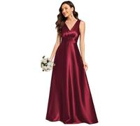 Ever-Pretty Abito Cerimonia Donna Eleganti Lungo Raso Senza Maniche Abito Damigella d'Onore Vestito Elegante Scollo a V Borgogna 36