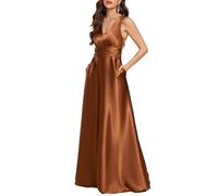 Ever-Pretty Abito Cerimonia Donna Eleganti Lungo Raso Senza Maniche Abito Damigella d'Onore Vestito Elegante Scollo a V Bronzo 52