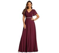 Ever-Pretty Abito Cerimonia Donna Estivi Lunghi Curvy Elegante Vestiti da Sposa Eleganti a V Chiffon Vita Alta Borgogna 58