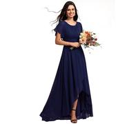 Ever-Pretty Abito Cerimonia Donna in Chiffon Vestito High Low con Scollo a V e Maniche a Farfalla Abito da Damigella d'Onore Blu Navy 36