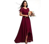Ever-Pretty Abito Cerimonia Donna in Chiffon Vestito High Low con Scollo a V e Maniche a Farfalla Abito da Damigella d'Onore Borgogna 46