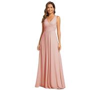 Ever-Pretty Abito Cerimonia Donna in Mousseline con Cintura E Pieghe Elegante Codice a V Rosa 46