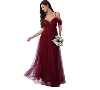 Ever-Pretty Abito Cerimonia Donna Lunghi Elegante Tulle a Maniche Corta Abito da Sera Scollo a V Vestito Damigialle Borgogna 38