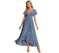 Ever-Pretty Abito Cerimonia Donna Lungo Laccio Gonna Asimmetrica Maniche Corte Abito Elegante Donna Denim Blu 52