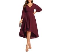 Ever-Pretty Abito Cerimonia Donna Manica Lunga A-Line Vestito da Sera Scollo A V Borgogna 50