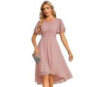Ever-Pretty Abito Cerimonia Donna Maniche a Volant Chiffon Pieghe al Ginocchio Abito da Sera Elegante Dusty Rose 46