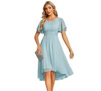 Ever-Pretty Abito Cerimonia Donna Maniche a Volant Chiffon Pieghe al Ginocchio Abito da Sera EleganteElegante Cielo Blu 46