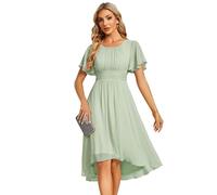 Ever-Pretty Abito Cerimonia Donna Maniche a Volant Chiffon Pieghe al Ginocchio Abito da Sera Elegante Menta Verde 42
