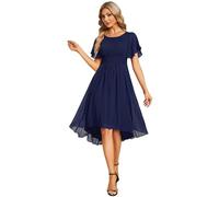Ever-Pretty Abito Cerimonia Donna Maniche a Volant Chiffon Pieghe al Ginocchio Abito da Sera Elegante Blu Navy 38