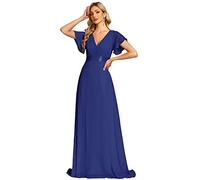 Ever-Pretty Abito da Ballo Donna Stile Impero Linea ad A Scollo a V Maniche Corte Lungo Blu Zaffiro 50