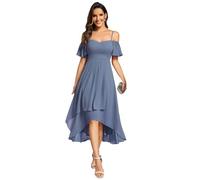 Ever-Pretty Abito da Cerimonia Donne Eleganti Estivi Senza Schienale con Spalle Scoperte al Ginocchio Midi Vita Impero Vestito Donna Elegante Denim Blu 50