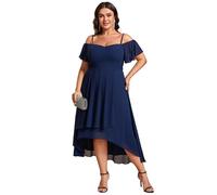 Ever-Pretty Abito da Cerimonia Donne Eleganti Estivi Senza Schienale con Spalle Scoperte al Ginocchio Midi Vita Impero Vestito Donna Elegante Blu Navy 50