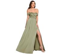 Ever-Pretty Abito da Cerimonia Elegante Donna Lungo in Raso con Scollo a Barca e Spacco Laterale Vestito Formale per Cerimonie e Feste Verde Salvia 38