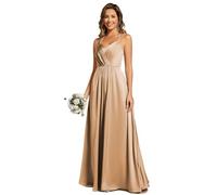 Ever-Pretty Abito da Cerimonia Lungo con Schiena Scoperta Senza Maniche Vestito Donna Elegante Raso Scollo a V Abiti da Sera Champagne 44
