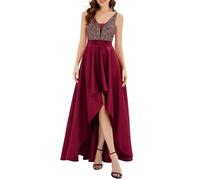 Ever-Pretty Abito da Cerimonia Scollo a V Maniche Corte Linea ad A Corto Davanti Lungo Dietro da Donna Borgogna 52
